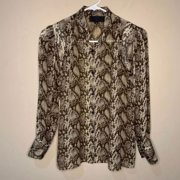 Nili Lotan Tops - NILI LOTAN Lorena Snake-Print Silk Blouse Long Sleeve Sheer Top Extra Small
